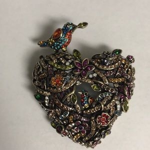 Heidi Daus Heart with bird brooch